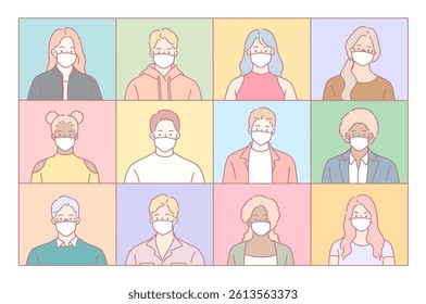 A vibrant collection of illustrated individuals showcasing diversity, creativity, and health awareness through masks