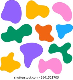 Vibrant collection of irregular organic shapes, colorful abstract design elements on a black background for modern art and graphic projects