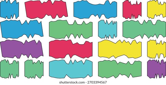 Una vibrante colección de bloques de forma irregular, de colores brillantes con bordes angustiados y desgarrados dispuestos en un patrón de cuadrícula sobre un fondo blanco.