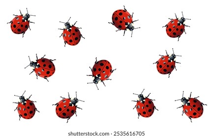 A vibrant collection of ladybug illustrations featuring various colors and designs. Perfect for nature-themed projects, educational materials, and playful designs, these ladybugs add a touch of whimsy