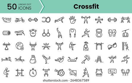 A vibrant collection of linear icons showcasing various CrossFit exercises and equipment, perfect for fitness enthusiasts and trainers.