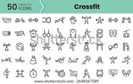 A vibrant collection of linear icons showcasing various CrossFit exercises and equipment, perfect for fitness enthusiasts and trainers.