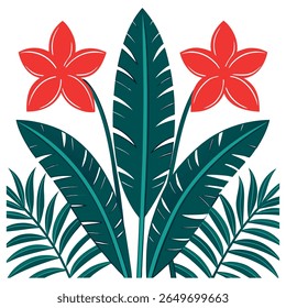 A vibrant collection of lush tropical plants, featuring diverse foliage and botanical elements, set against a clean, crisp white background, ideal for creating refreshing and naturalistic designs.