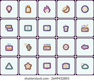 Vibrant Collection of Modern Line Art Icons for Digital and Print Design Projects