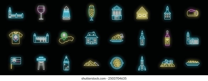 Vibrant collection of neon icons illuminating the rich culture, landmarks, and cuisine of slovenia