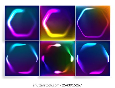 Vibrant Collection ofColorful  Hexagon Frames with   glowing effects,  ideal for web, social media,  design projects