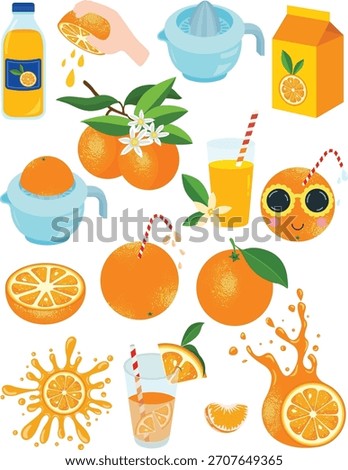 Vibrant Collection of Orange Juice and Fruit Elements

