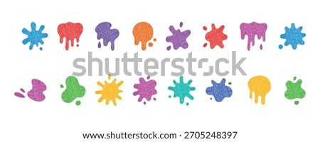 A vibrant collection of paint splatters and blobs in various colors, perfect for adding a playful touch to any design project.