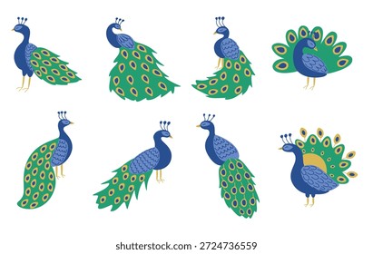 lebendige Sammlung von Pfauenvogel-Illustrationen 