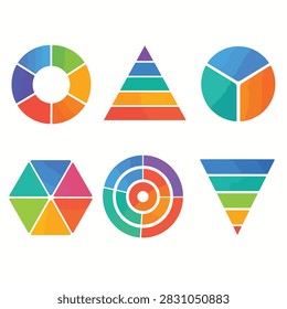 Vibrant collection of pie charts donuts and layered shapes
