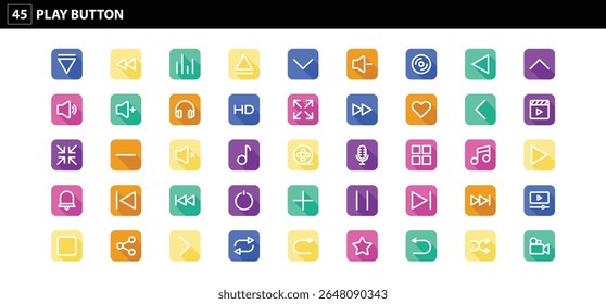 Vibrant Collection of Play Button Icons for User Interface Design and Digital Media Projects