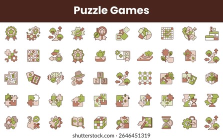 A vibrant collection of puzzle game icons featuring colorful designs and playful elements, suitable for enhancing any gaming app or website.