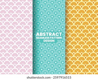 A vibrant collection of seamless abstract patterns in gold, teal, and pastel pink. Perfect for backgrounds, textiles, wallpapers, packaging, and modern design projects.