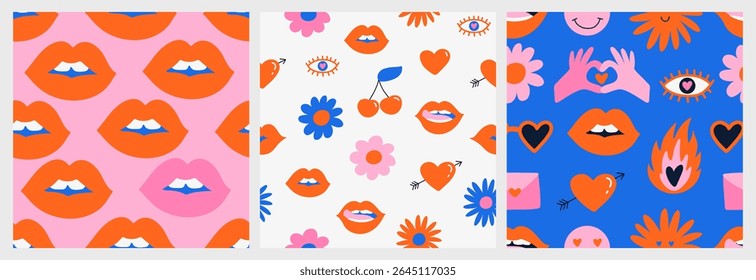 A vibrant collection of seamless vector patterns inspired by retro love aesthetics. Perfect for Valentine's Day projects, gift wrap, cards, posters, social media, and textile design.
