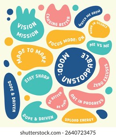Vibrant Collection of self Motivational and Inspirational Phrases in Abstract Shapes