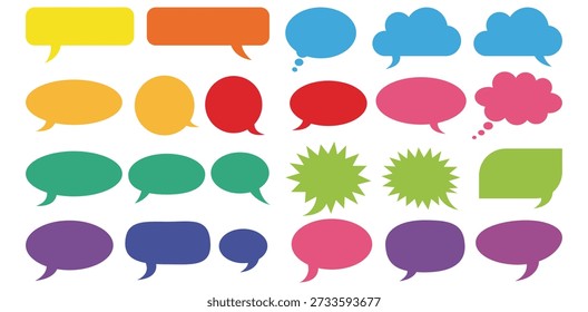Una vibrante colección de expresión, chat y burbujas de pensamiento en varias Formas y colores como rojo, azul, verde y amarillo. Perfecto para la comunicación digital, el diseño UIUX y los proyectos gráficos creativos, que ofrecen Elementos de mensajería expresivos.