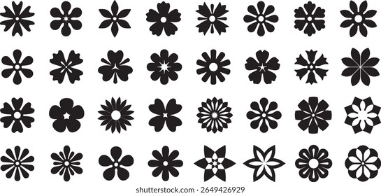 A vibrant collection of stylized flower icons, perfect for adding a touch of nature and beauty to digital or print designs.