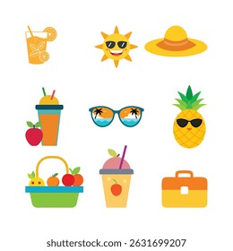 A vibrant collection of summer-themed clipart vector illustrations. Perfect for digital projects, scrapbooking, t-shirts, and more creative uses.