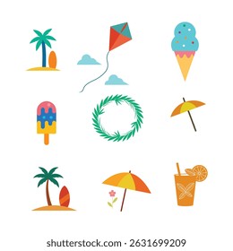 A vibrant collection of summer-themed clipart vector illustrations. Perfect for digital projects, scrapbooking, t-shirts, and more creative uses.