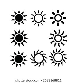 A vibrant collection of sun icons and symbols featuring radiant designs