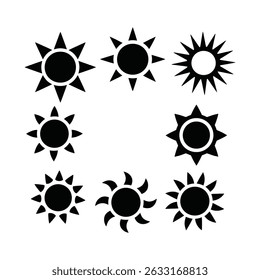 A vibrant collection of sun icons and symbols featuring radiant designs