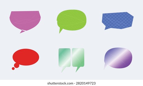 A vibrant collection of textured and gradient speech bubbles and dialog frames. Includes a red thought cloud, textured pink, green, and blue geometric bubbles, double light-green chat boxes, and a smooth purple gradient oval bubble. Perfect for comics, social media banners, promotional tags, web design elements, and graphic projects.
#SpeechBubble #ThoughtBubble #VectorArt #GraphicDesign #ComicBubbles #TextFrame #ChatBox #DesignElements #CreativeVector #DialogBox #Illustration #WebDesign #BannerDesign #SocialMediaGraphics #VectorGraphics