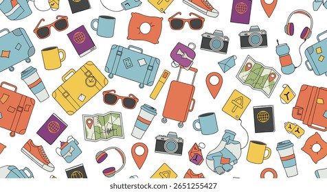 Vibrant collection of travel essentials and holiday accessories for your next adventure