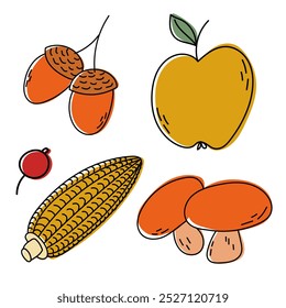 Coleção vibrante de várias frutas de outono, nozes e fungos, belamente mostrando a colheita sazonal