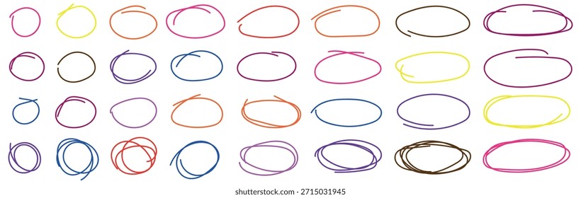 A vibrant collection of various handdrawn marker circles and irregular oval shapes in diverse colors perfect for emphasizing text or graphic elements on any design project