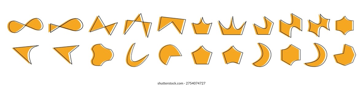 A vibrant collection of various orange shapes, including geometric and organic forms, presented as a clean vector illustration. Ideal for graphic design elements, backgrounds, and abstract art.