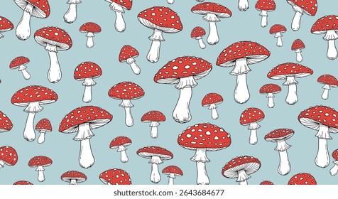 Uma coleção vibrante de cogumelos Woodland Fungi Caps em um fundo azul