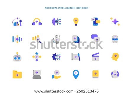 Vibrant Color Artificial Intelligence Icon Set Tech Media Smartphone App as Creativity Generate Machine Learning Assistant Data Analyzing AI Generate Innovation and Digital Futuristic World