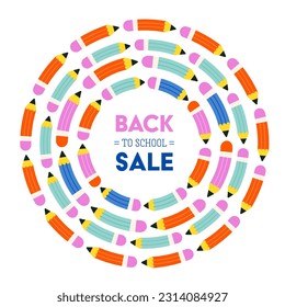 Vibrant Color Back To School sale background concept design. Geometrical flat style illustration, banner and poster with colorful pencils. Vector illustration
