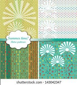 vibrant color background with polka dots stripes and stylized dandelion
