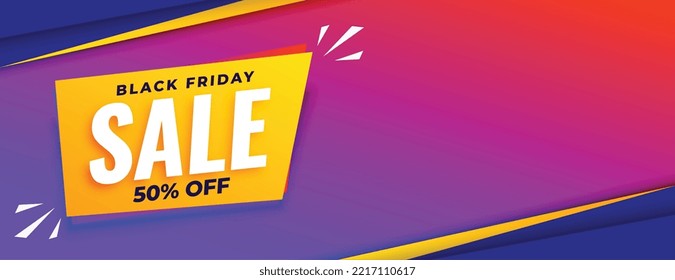 vibrant color black friday festive sale banner with 50% off vector 