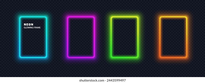Vibrant color border isolated on dark. Abstract color gradient frame with copy space. Soft neon light vector shapes