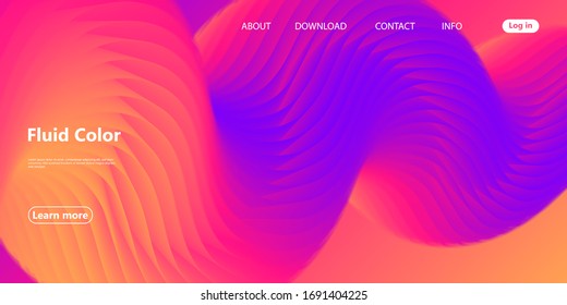  Lebhafte Farbe. Flüssigkeitsform. Abstrakter Fluss. Lebhafter Farbverlauf. Trendy Poster. Farbige futuristische Farbgebung. Geometrischer Hintergrund. 3d Fluid Banner.