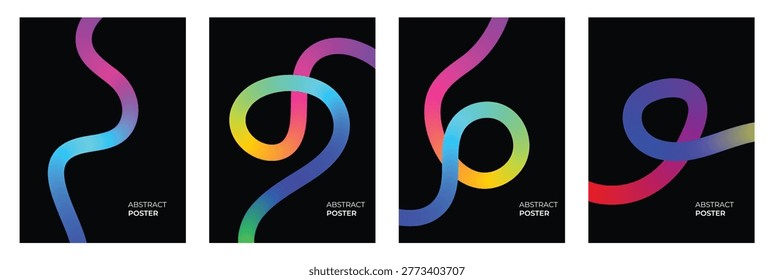 Vibrant color gradient curved thick flowing lines. abstract posters set. Futuristic Creative Design Templates. forming loose looping curves abstract 
