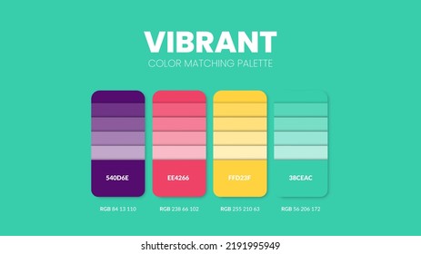 Vibrant color guide book cards samples. Color theme palettes or color schemes collection. Colour combinations in RGB or HEX. Set of trend color swatch cataloque inspiration for fashion or design.