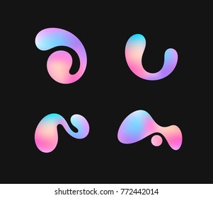 Vibrant color. Icon set. Creative shapes on black background