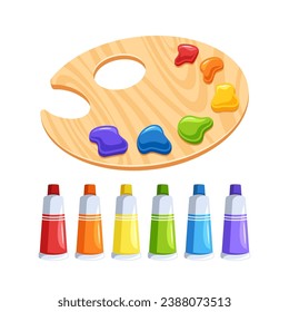 Vibrant Color Palette with Swatches and Assorted Paint Tubes, Showcasing A Spectrum Of Hues, Cartoon Vector Illustration