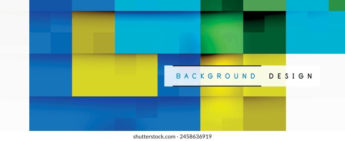 Vibrant color scheme featuring shades of blue, azure, and electric blue on a white background with squares. A modern and eyecatching design with a parallel pattern of rectangles