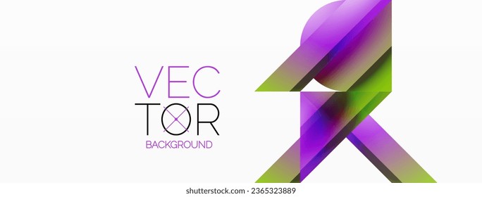 Vibrant color triangles and circles on white background intertwine to create captivating and harmoniously balanced composition for digital designs, presentations, website banners, social media posts