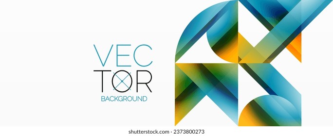 Vibrant color triangles and circles on white background intertwine to create captivating and harmoniously balanced composition for digital designs, presentations, website banners, social media posts