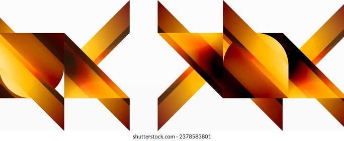 Vibrant color triangles and circles on white background intertwine to create captivating and harmoniously balanced composition for digital designs, presentations, website banners, social media posts