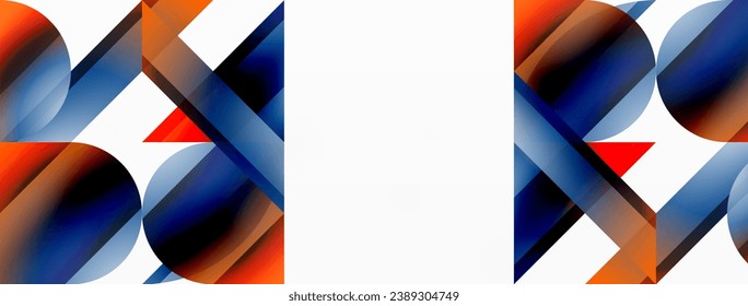 Vibrantes triángulos de colores y círculos sobre el fondo blanco se entrelazan para crear una composición cautivadora y armoniosamente equilibrada para diseños digitales, presentaciones, banners de sitios web, publicaciones en medios sociales