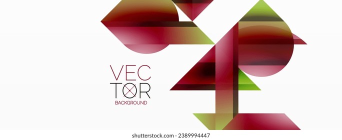 Vibrant color triangles and circles on white background intertwine to create captivating and harmoniously balanced composition for digital designs, presentations, website banners, social media posts