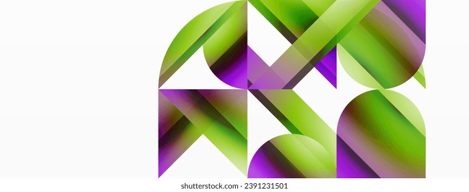 Vibrantes triángulos de colores y círculos sobre el fondo blanco se entrelazan para crear una composición cautivadora y armoniosamente equilibrada para diseños digitales, presentaciones, banners de sitios web, publicaciones en medios sociales