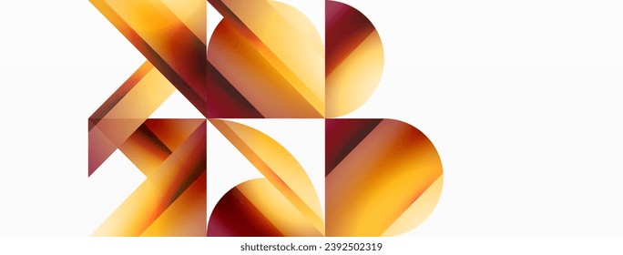 Vibrantes triángulos de colores y círculos sobre el fondo blanco se entrelazan para crear una composición cautivadora y armoniosamente equilibrada para diseños digitales, presentaciones, banners de sitios web, publicaciones en medios sociales