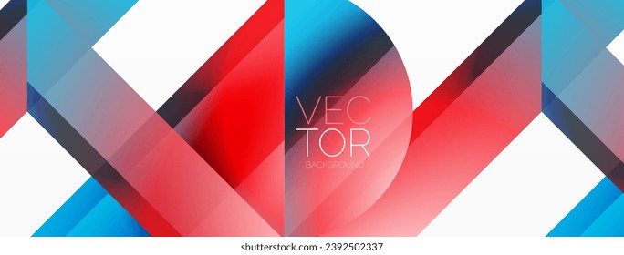 Vibrant color triangles and circles on white background intertwine to create captivating and harmoniously balanced composition for digital designs, presentations, website banners, social media posts